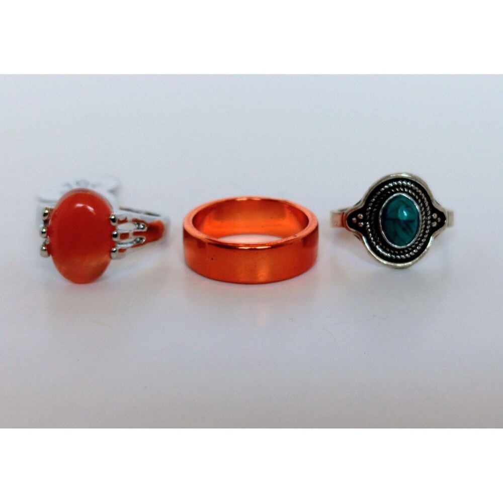 Modern Costume Ring Lot of 3 Silvertone & Orangetone Size 7